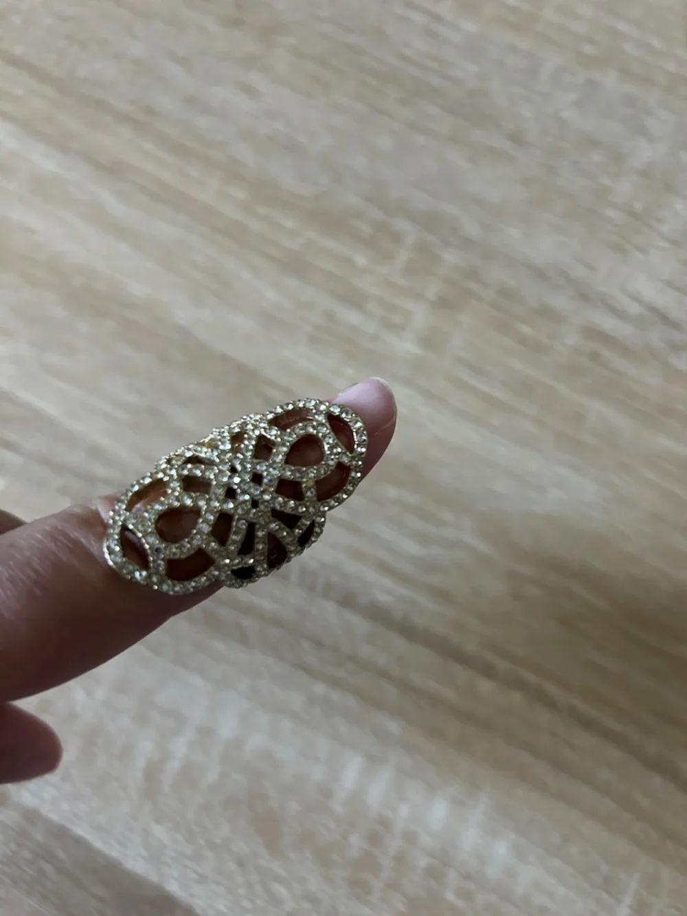 Gold-Tone Filigree Statement Ring with Crystal Accents